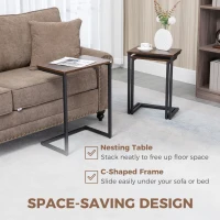 HOMCOM Nesting Side Tables Set of 3, C-Shaped Snack Side Tables with Steel Frame for Sofa Couch and Bed, Rustic Brown(m-5)