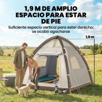 Outsunny Tienda de Campaña Inflable con Mosquitera Vestíbulo Bomba para 3–4 Personas UPF30+ Bolsa Montaje Rápido Impermeable(m-5)