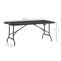 Outsunny Folding Garden Dining Table for 6, Rectangular Outdoor Dining Table with HDPE Tabletop, Foldable Garden Table with Steel Frame for Balcony, Porch, Charcoal Grey(m-3)