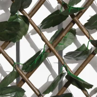 Outsunny Artificial leaf hedge wall privacy screen 2 panels adjustable length 295 x 70 cm expandable trellis in green PE(m-8)