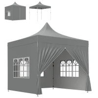 Outsunny Garden canopy folding tent 3 x 3 m 4 removable sidewalls 3 windows adjustable height carry bag gray(m-1)