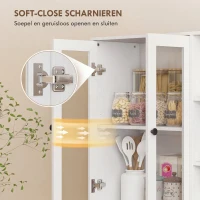 HOMCOM Keukenkast met glazen deuren, planken, open vakken, 172 cm hoog, MDF, Wit(m-6)