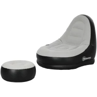 Outsunny Inflatable Tub Chair and Footstool, Grey(m-11)