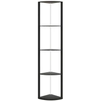 HOMCOM RGB LED Floor Lamp with Shelves, 5-Tier Dimmable Standing Lamp with Adjustable Brightness and Remote Control, Modern Corner Display Shelf Unit for Living Room Bedroom Office, Black(m-1)