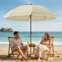 Outsunny Parasol plażowy Ø150 cm wodoodporny składany parasol z regulacją kąta nachylenia, torba do przenoszenia, kotwa do piasku, beżowy(m-9)