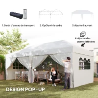 Outsunny Outdoor garden canopy foldable 3 x 6 m with 6 side walls, carry bag included, white(m-4)