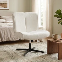 HOMCOM Fauteuil d'appoint pivotant, Fauteuil lounge rembourré effet velours avec réglage de la hauteur pour salon, bureau, Blanc crème(m-5)