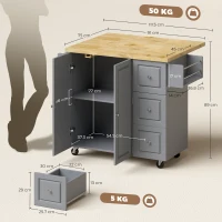 HOMCOM Kitchen Island on Wheels, Rolling Kitchen Storage Trolley with Drop Leaf, Drawers, Towel and Spice Rack, Grey(m-3)