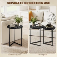 HOMCOM Set of Two Marble-Effect Nest of Tables - Black Marble Effect(m-5)