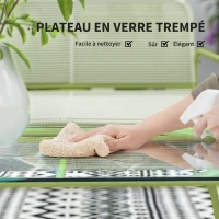 Outsunny Outdoor Woven Resin 4-Seater Garden Set, 2-Seater Sofa, 2 Chairs, Tempered Glass Table Steel Frame Green(m-6)