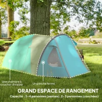 Outsunny 2-4 Person Camping Tent, Waterproof Family Dome Tent with Windows, Pocket, Carry Bag, Sky Blue(m-4)