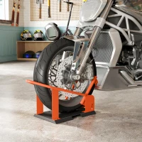 HOMCOM Motorcycle Wheel Chock, 816.5 kg Capacity Heavy Duty Steel Motorcycle Front Wheel Chock Holder with 3 Height Adjustable Holes, Fits 381-533.4 mm Wheels, Orange(m-8)
