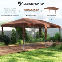 Outsunny 6 x 3 m Canopy Pop-Up Garden Gazebo Folding with Carry Bag, Epoxy Steel, High-Density Oxford, Brown(m-4)