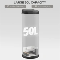 HOMCOM 50-litrowy kosz na śmieci z funkcją Soft-Close, bezdotykowy, ze stali nierdzewnej, dla higienicznych kuchni, biur, kolor srebrny(m-5)