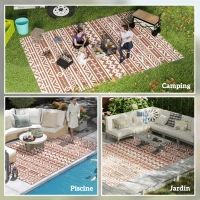 Outsunny Reversible Outdoor Mat 1.8 x 2.7 m, PP floor mat with geometric wall pattern, carry bag, red and white(m-5)