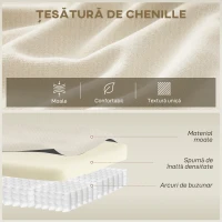 HOMCOM Canapea 3 Locuri Modulară 260cm Fără Structură cu Șezut Generos, Pernă Groasă, 3 Perne, din Catifea, Crem(m-4)