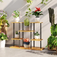 Outsunny Indoor Plant Stand 6-Tier Plant Shelf Steel Frame Solid Wood Base 80 x 24 x 61.5 cm Natural Wood(m-8)