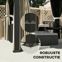 Outsunny 3 x 3m Harddak Paviljoen, Tuinpaviljoen met Metalen Dak, Waterbestendig Tuinzelt met Net en Zijwanden, Donkergrijs(m-6)
