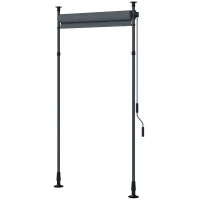 Outsunny Manual retractable freestanding awning adjustable length crank no-drill installation metal aluminum polyester dark gray(m-11)