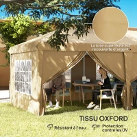 Outsunny Pop-up waterproof folding canopy 6 x 3 x 2.7 m 4 removable sidewalls 4 windows carry bag khaki(m-6)