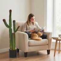 HOMCOM 111 cm Indoor Artificial Plant, Potted Artificial Cactus for Home, Office, Living Room, Bedroom, Green(m-7)