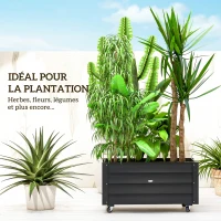 Outsunny Planter on casters - rectangular planter - irrigation inserts, drainage felt included - black(m-4)