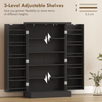 HOMCOM Kitchen Cupboard, Freestanding Multi-Storage Kitchen Pantry Cabinet with Adjustable Shelves, Black(m-6)