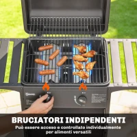 Outsunny Barbecue a Gas con 2 Bruciatori, Tavolini Laterali e Vassoio Raccogli Grassi, Nero.(m-4)