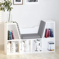 HOMCOM Bibliotecă Raft 2 în 1 cu Perne Moi și 6 Compartimente, Mobilier Multifuncțional pentru Cărți și Jocuri, Raft cu 6 Cuburi pentru Living, Dormitor și Birou, 102x30x61 cm, Alb(m-2)