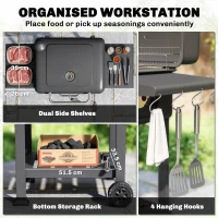 Outsunny Charcoal BBQ Grill with Adjustable Charcoal Pan, Large Barbecue Grill Smoker with Side Tables, Temperature for Outdoor(m-7)