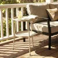 Outsunny Stolik pomocniczy Ø36 cm, stolik balkonowy z metalu, stolik tarasowy, okrągły stolik na taras, balkon, kremowy(m-7)
