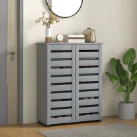 HOMCOM Narrow Shoe Cabinet for Entryway, 5-Tier Slim Shoe Storage Cabinet with 2 Slatted Doors and Adjustable Shelves Grey(m-2)