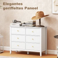 HOMCOM Fluted Dresser, 6 Drawer Chest of Drawers for Bedroom, Living Room, Hallway, Closet, White(m-7)