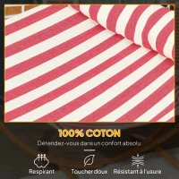 Outsunny Freestanding 1-Person Hammock, Hammock with Wooden Stand Head Pillow, Cotton Bed, 310x118x120cm, Red and White(m-5)