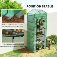 Outsunny Balcony garden greenhouse shelf 5-tier greenhouse 0.69 x 0.49 x 1.93 m steel removable PE cover green(m-7)