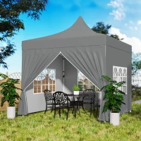 Outsunny Garden canopy folding tent 3 x 3 m 4 removable sidewalls 3 windows adjustable height carry bag gray(m-9)