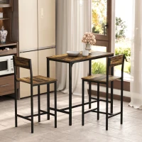 HOMCOM 3-Piece Bar Table Set with 2 Stools, Industrial Breakfast Bar Set with Footrest, Backrest for Dining Room, Small Space(m-7)