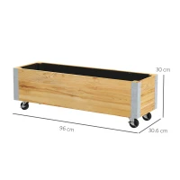 Outsunny Planter on Wheels rectangular planter drainage felt metal solid wood 96 x 30.6 x 30 cm natural wood(m-3)