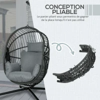 Outsunny Hanging egg chair, indoor and outdoor hammock swing chair, foldable basket, padded cushion, gray(m-5)