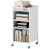 HOMCOM Boekenrek mobiel met verstelbare planken, 3-lagen rolwagen met bovenste mand, wit(m-10)