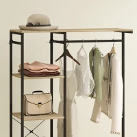 HOMCOM Freestanding Coat Rack Stand, Modern Hall Tree with Clothes Rail, Mesh Shoe Rack and Metal Frame for Hallway, Living Room, Bedroom, Oak and Black(m-8)