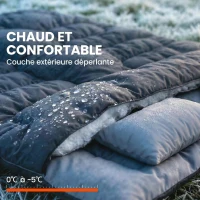Outsunny Sac de Couchage Double, Modulable en 2 Sacs pour 2 Personnes, 2 Oreillers, Section Tête, 400 g/m², 220x160x10cm, Noir(m-5)