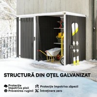 Outsunny Șopron de Grădină din Oțel Galvanizat, Ușă Blocabilă, 231 x 125 x 162 cm, Gri Închis(m-5)