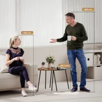 HOMCOM Set of 2 nesting coffee tables, contemporary metal frame side tables, round and triangular, walnut and black(m-9)