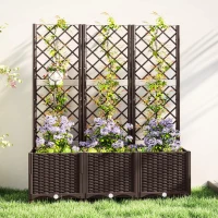 Outsunny Planter with Trellis raised garden bed outdoor planter with 8 drainage holes 120 x 40 x 135 cm brown(m-8)