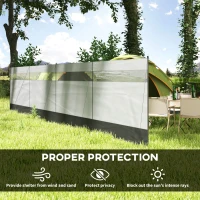 Outsunny Camping Windbreaker with Clear Windows, Carry Bag and Steel Poles, for Beach Caravan Campervan, 725 x 140cm, Grey(m-4)