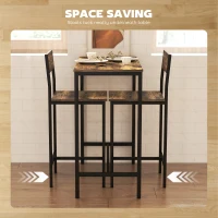 HOMCOM 3-Piece Bar Table Set with 2 Stools, Industrial Breakfast Bar Set with Footrest, Backrest for Dining Room, Small Space(m-5)