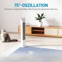 HOMCOM Turmventilator mit Fernbedienung, 7,5-Stunden-Timer, leiser Ventilator für Schlafzimmer, Weiß(m-5)