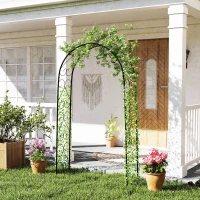 Outsunny Garden Arch Rose Arch Wrought-Iron Style dim. 125L x 37l x 230H cm Epoxy Steel Black for Climbing Plants(m-2)