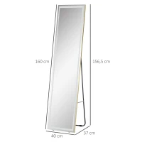 HOMCOM 2 w 1 Lusterko z oświetleniem LED, wolnostojące, ścienny, regulowalne, 40 cm x 37 cm x 156,5 cm, Srebrny(m-3)